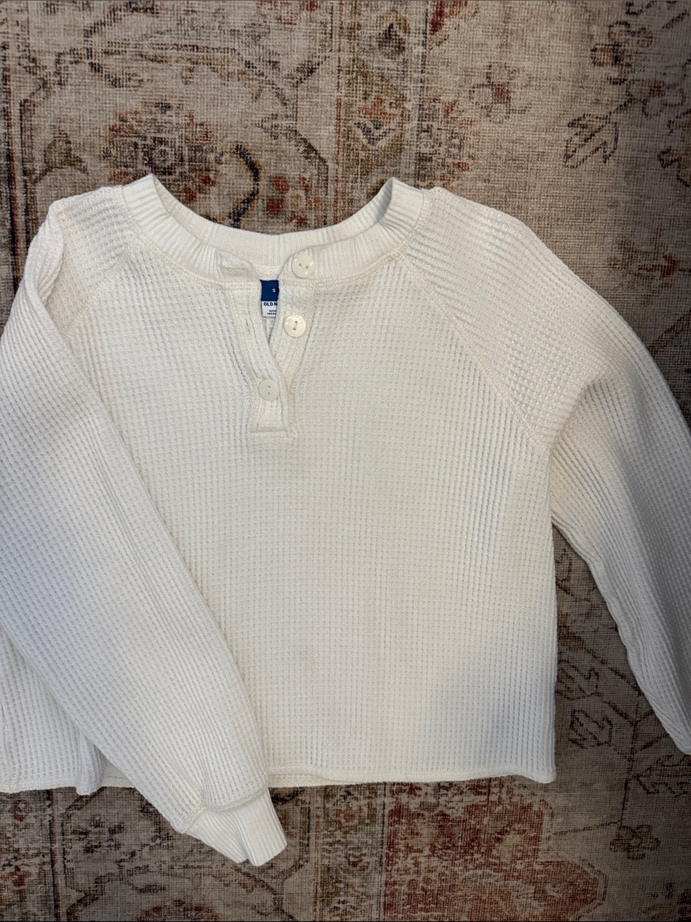 Old Navy Cream Waffle-Knit Henley Sweater